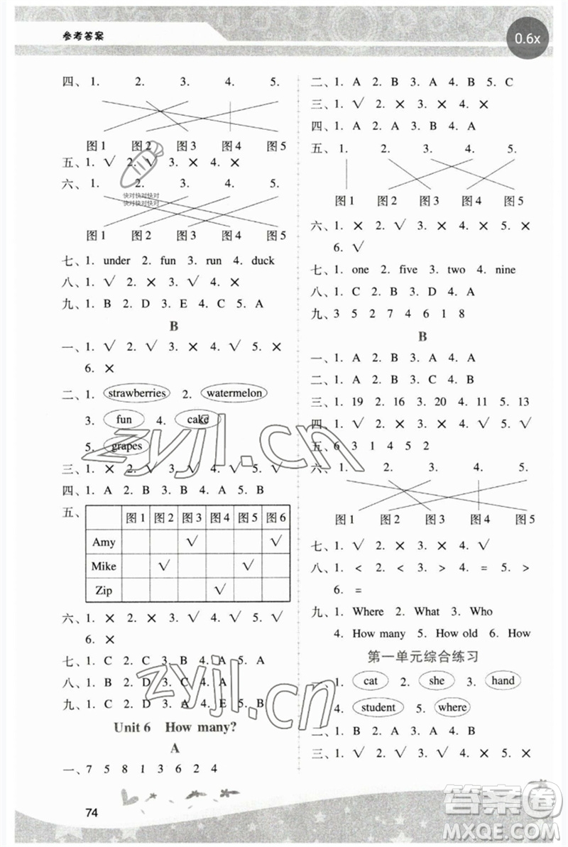 廣西師范大學(xué)出版社2023新課程學(xué)習(xí)輔導(dǎo)三年級(jí)英語(yǔ)下冊(cè)人教版中山專版參考答案