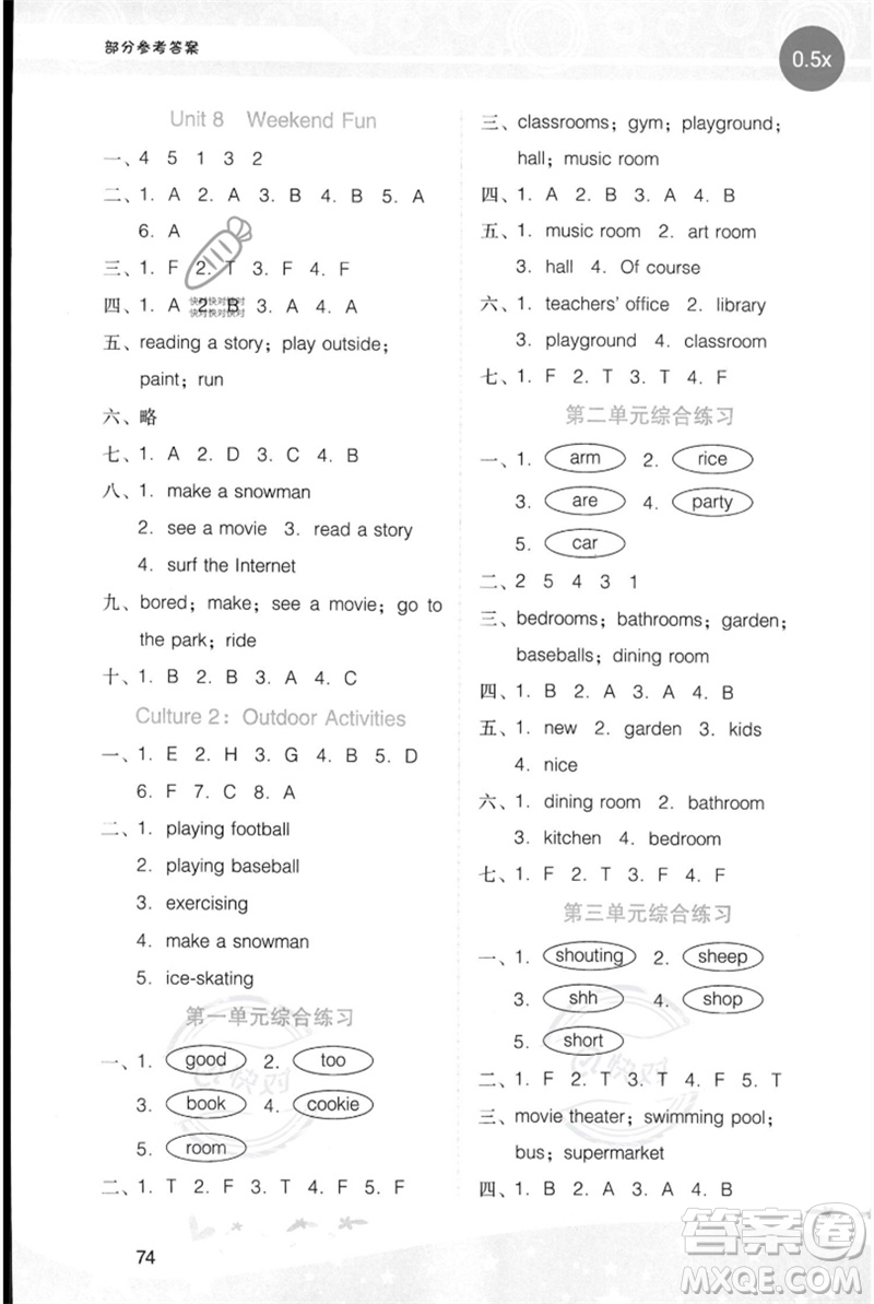 廣西師范大學(xué)出版社2023新課程學(xué)習(xí)輔導(dǎo)四年級英語下冊粵人版參考答案