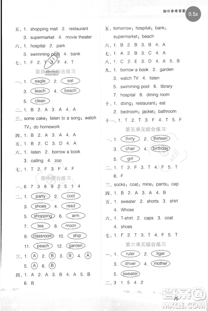 廣西師范大學(xué)出版社2023新課程學(xué)習(xí)輔導(dǎo)四年級英語下冊粵人版參考答案