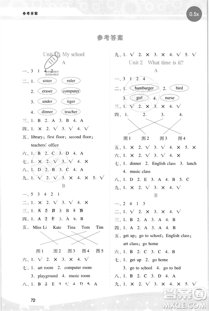 廣西師范大學出版社2023新課程學習輔導四年級英語下冊人教PEP版參考答案