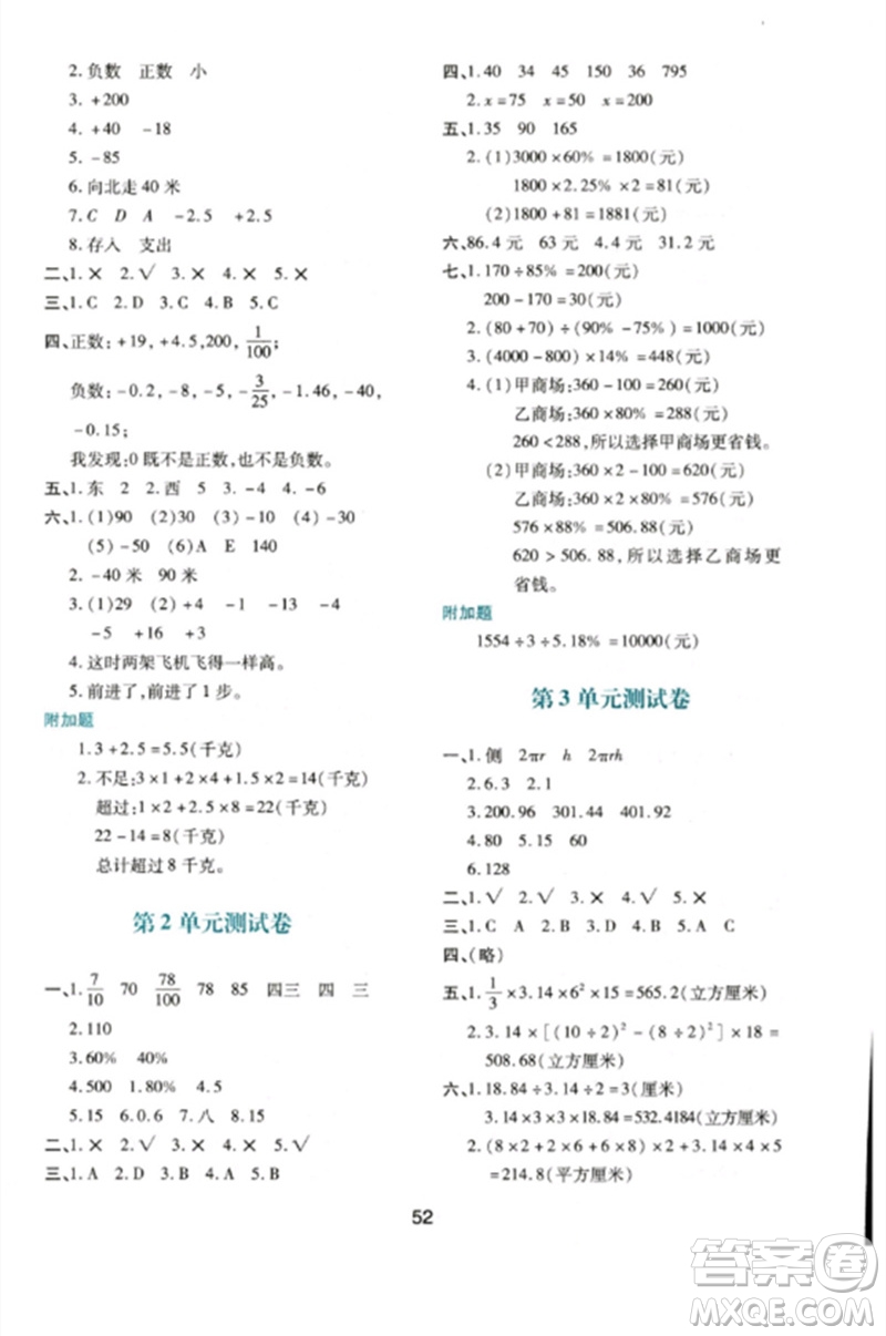 陜西人民教育出版社2023新課程學(xué)習(xí)與評價六年級數(shù)學(xué)下冊人教版參考答案