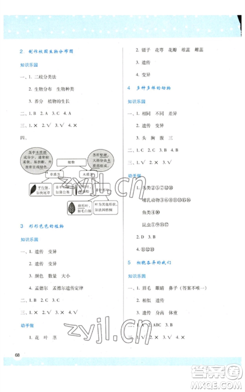 陜西人民教育出版社2023新課程學(xué)習(xí)與評(píng)價(jià)六年級(jí)科學(xué)下冊科教版參考答案