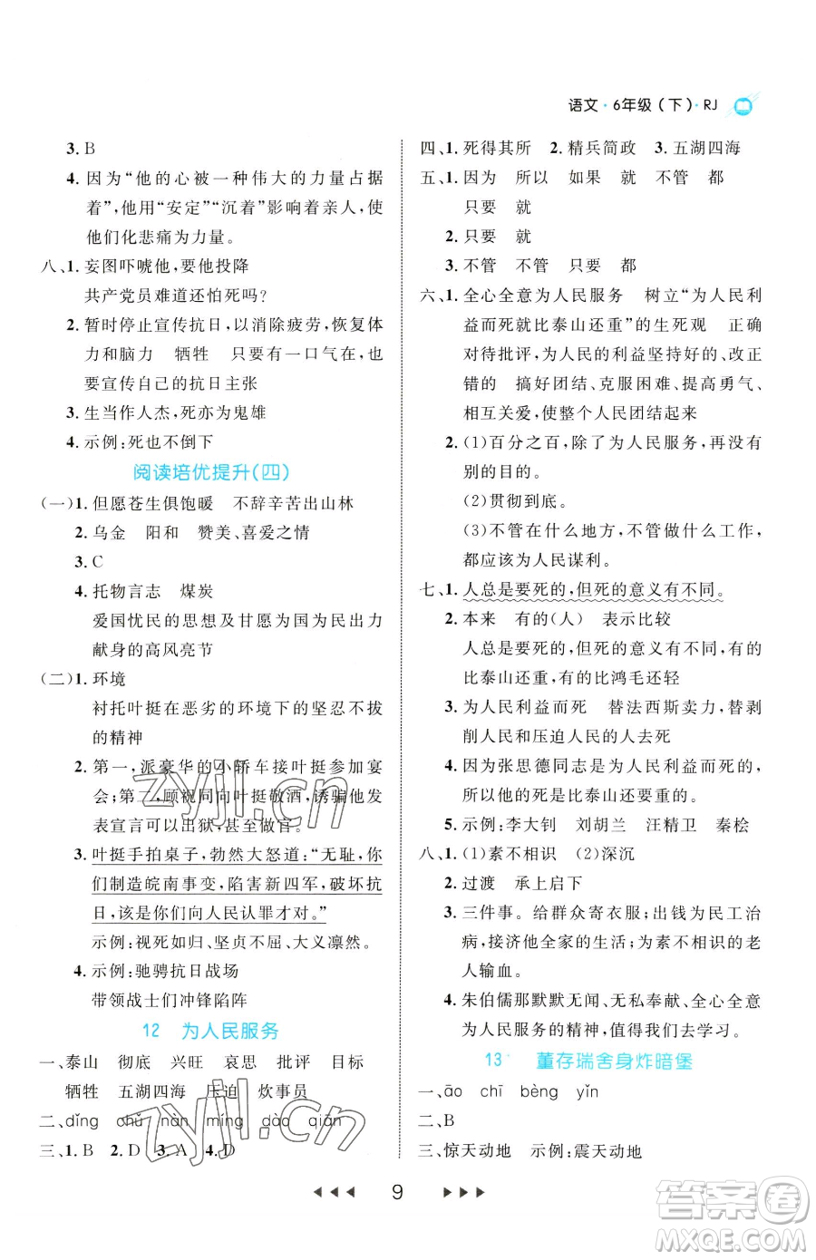 延邊大學(xué)出版社2023細(xì)解巧練六年級下冊語文人教版參考答案