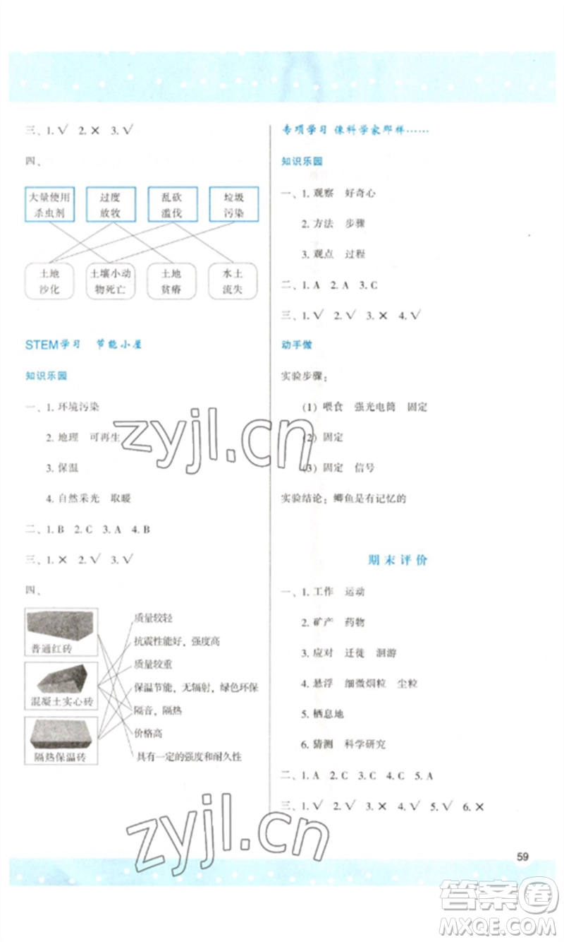 陜西人民教育出版社2023新課程學(xué)習(xí)與評(píng)價(jià)六年級(jí)科學(xué)下冊(cè)蘇教版參考答案