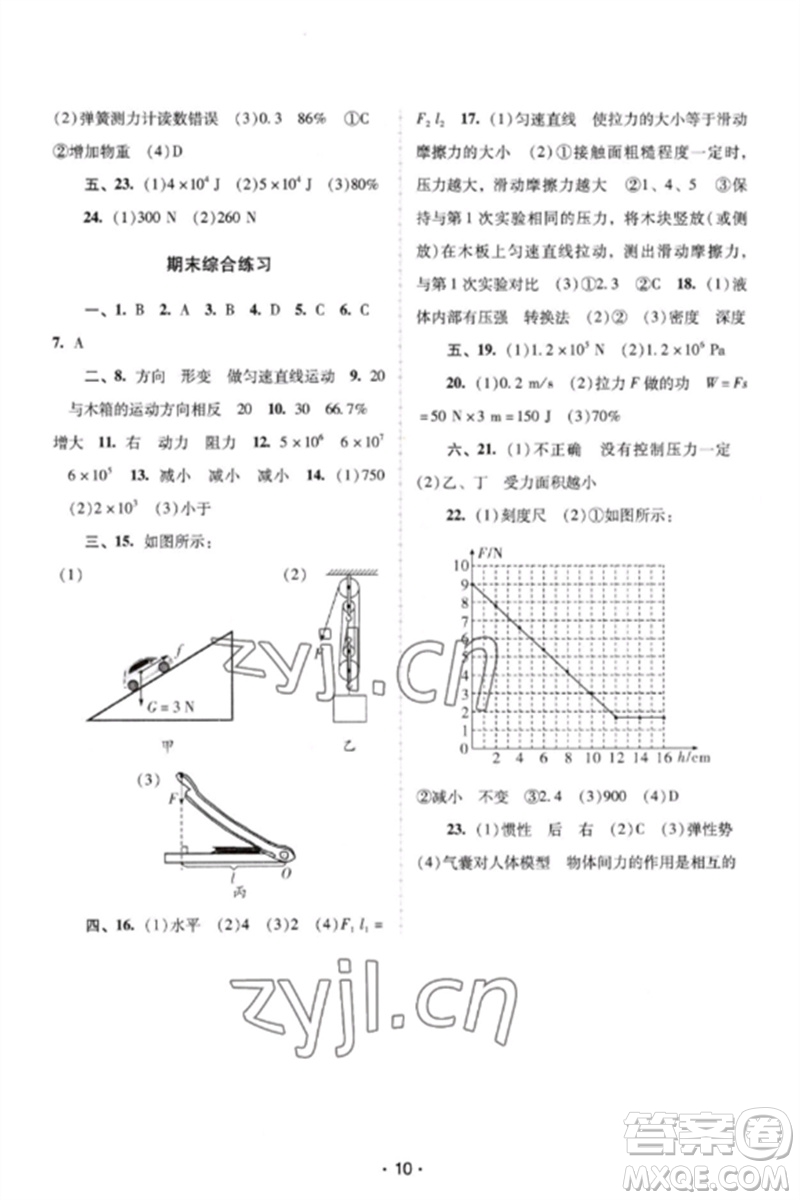 廣西師范大學出版社2023新課程學習輔導八年級物理下冊人教版中山專版參考答案