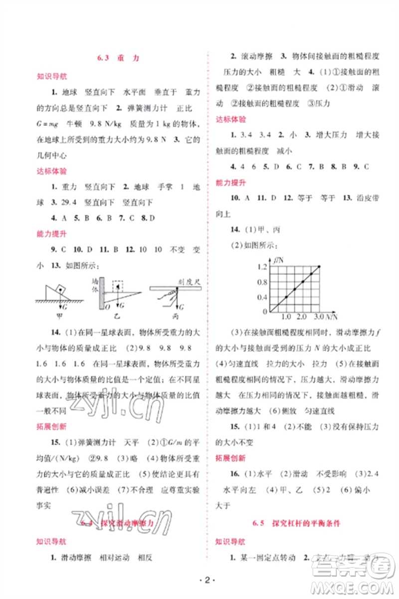 廣西師范大學(xué)出版社2023新課程學(xué)習(xí)輔導(dǎo)八年級物理下冊滬粵版參考答案