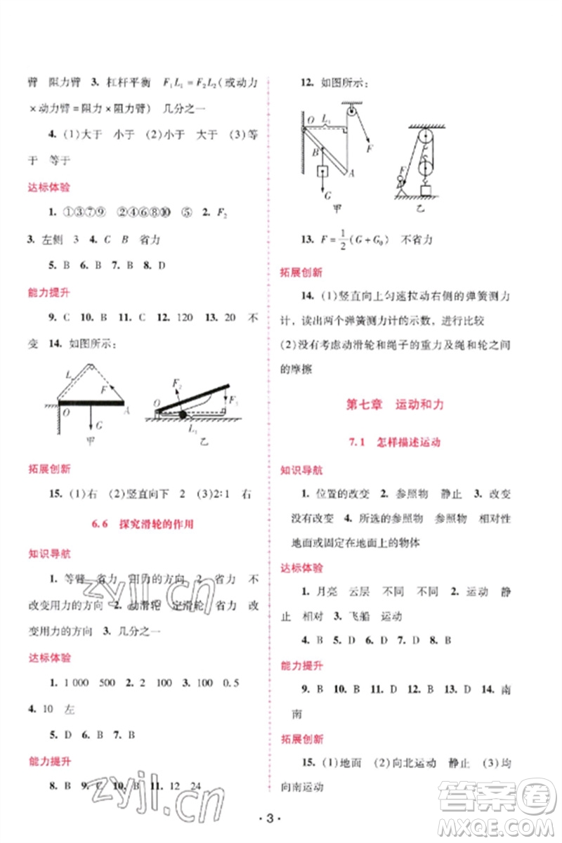 廣西師范大學(xué)出版社2023新課程學(xué)習(xí)輔導(dǎo)八年級物理下冊滬粵版參考答案