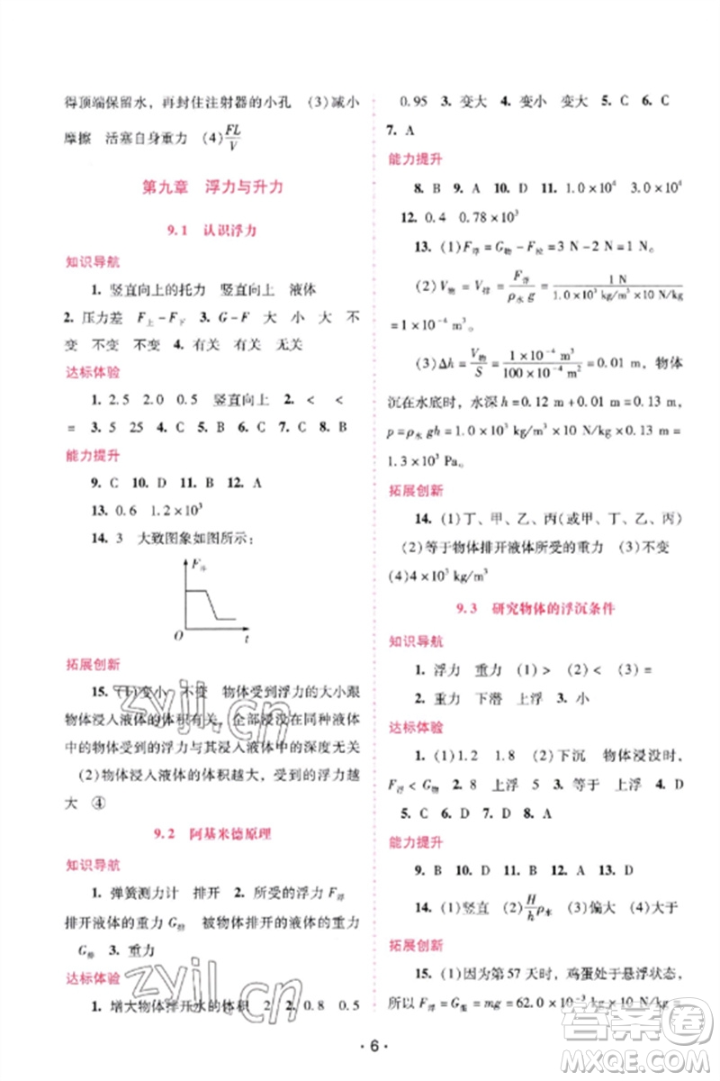 廣西師范大學(xué)出版社2023新課程學(xué)習(xí)輔導(dǎo)八年級物理下冊滬粵版參考答案