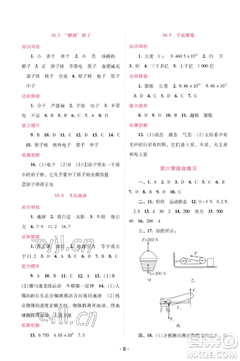 廣西師范大學(xué)出版社2023新課程學(xué)習(xí)輔導(dǎo)八年級物理下冊滬粵版參考答案