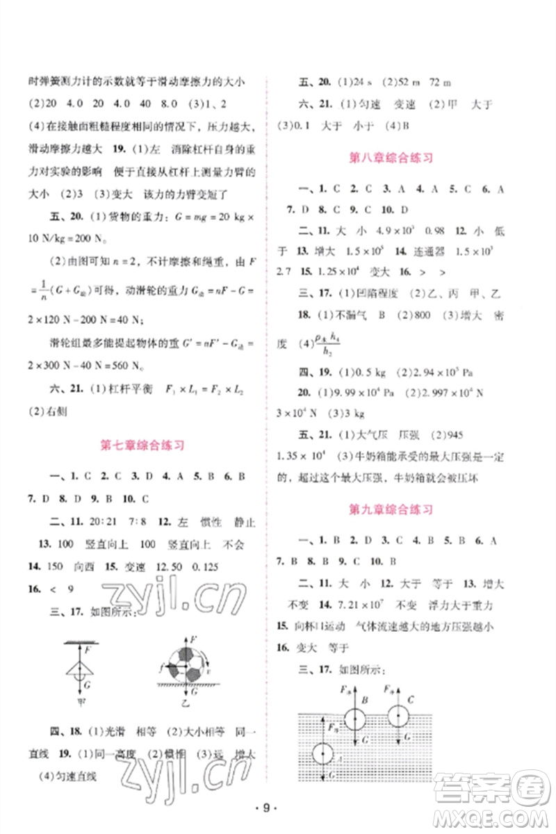 廣西師范大學(xué)出版社2023新課程學(xué)習(xí)輔導(dǎo)八年級物理下冊滬粵版參考答案