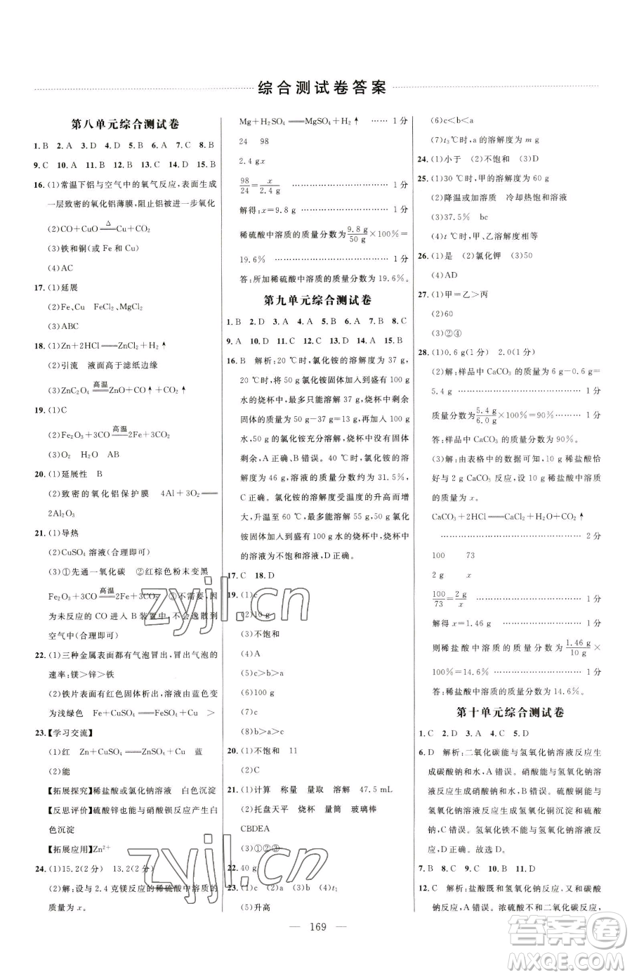 延邊大學(xué)出版社2023細(xì)解巧練九年級下冊化學(xué)人教版參考答案