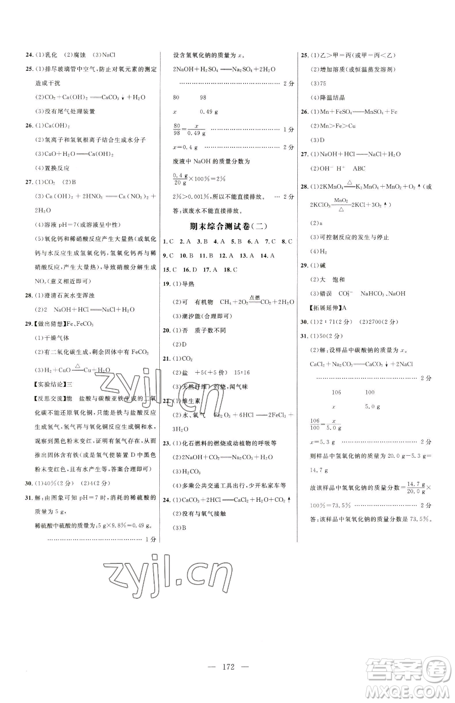 延邊大學(xué)出版社2023細(xì)解巧練九年級下冊化學(xué)人教版參考答案