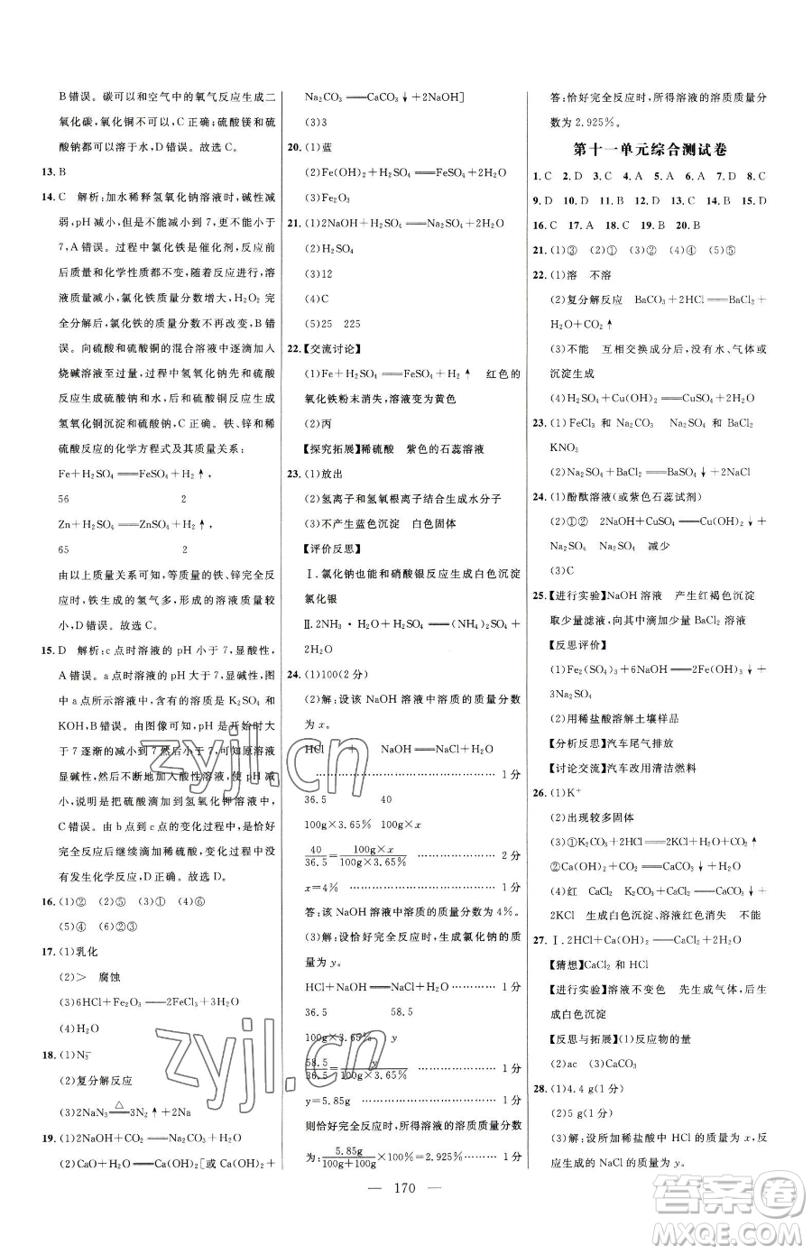 延邊大學(xué)出版社2023細(xì)解巧練九年級下冊化學(xué)人教版參考答案