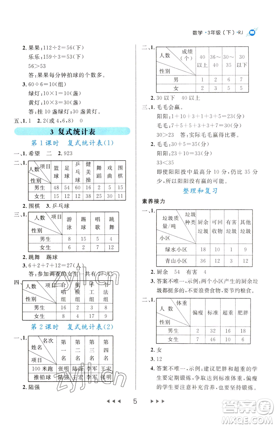 延邊大學(xué)出版社2023細(xì)解巧練三年級(jí)下冊(cè)數(shù)學(xué)人教版參考答案