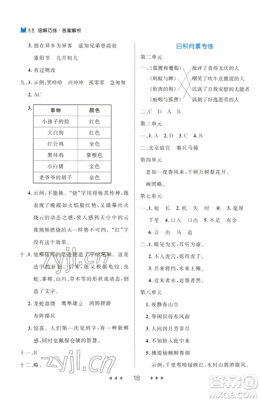 延邊大學(xué)出版社2023細(xì)解巧練三年級(jí)下冊(cè)語(yǔ)文人教版五四制參考答案