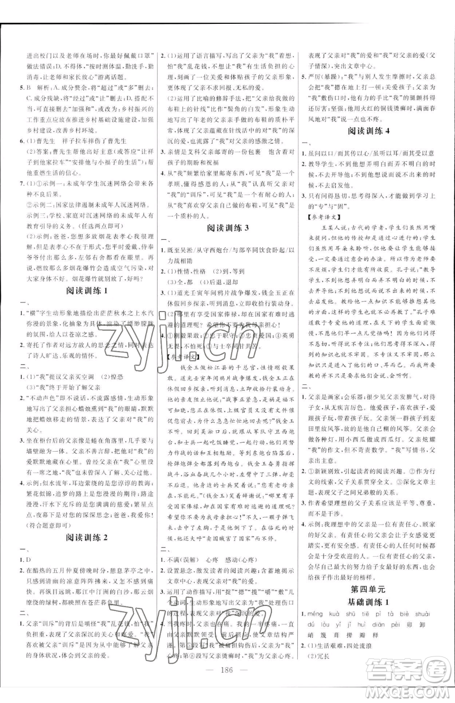 延邊大學(xué)出版社2023細(xì)解巧練七年級下冊語文人教版五四制參考答案