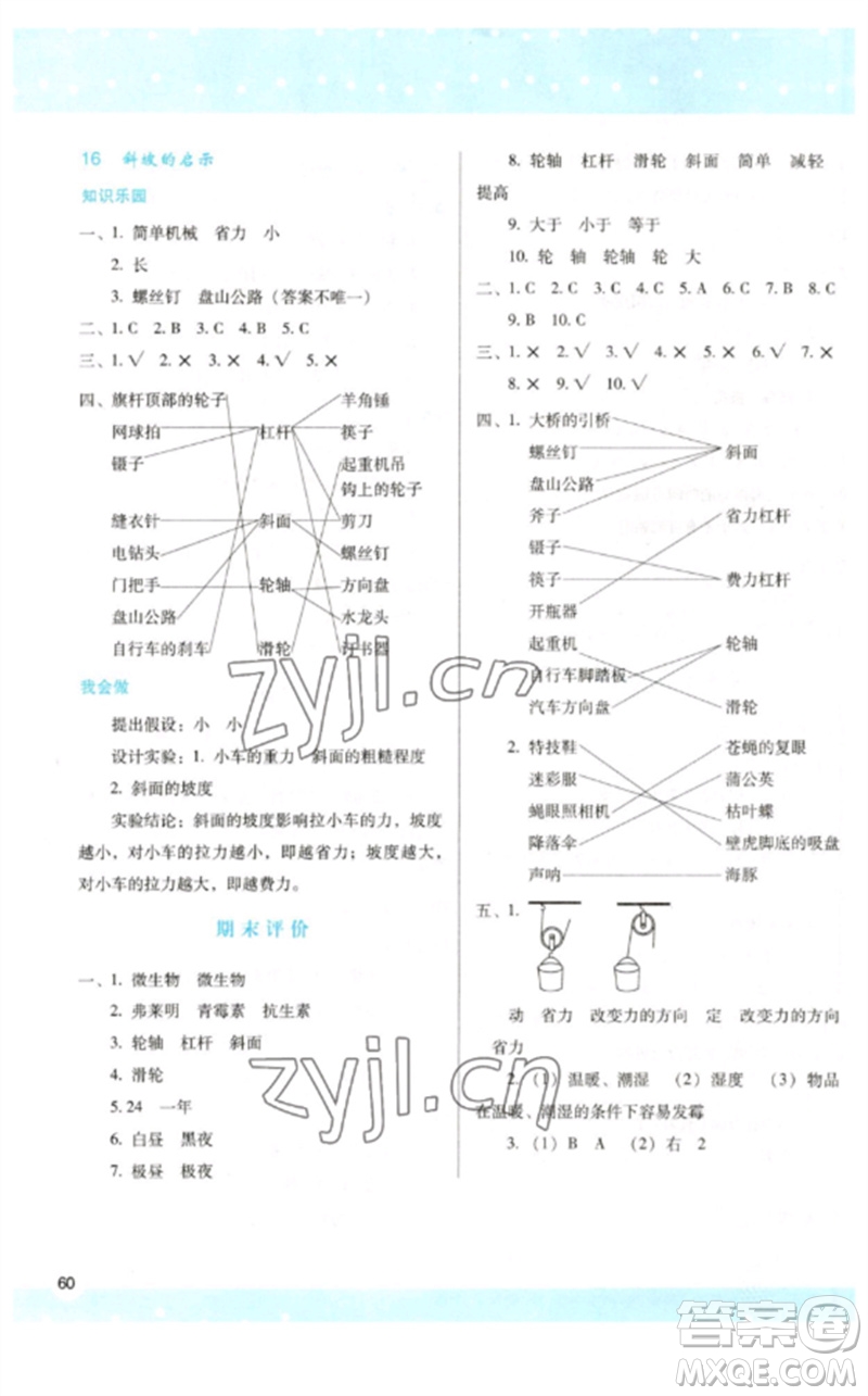 陜西人民教育出版社2023新課程學(xué)習(xí)與評價五年級科學(xué)下冊蘇教版參考答案