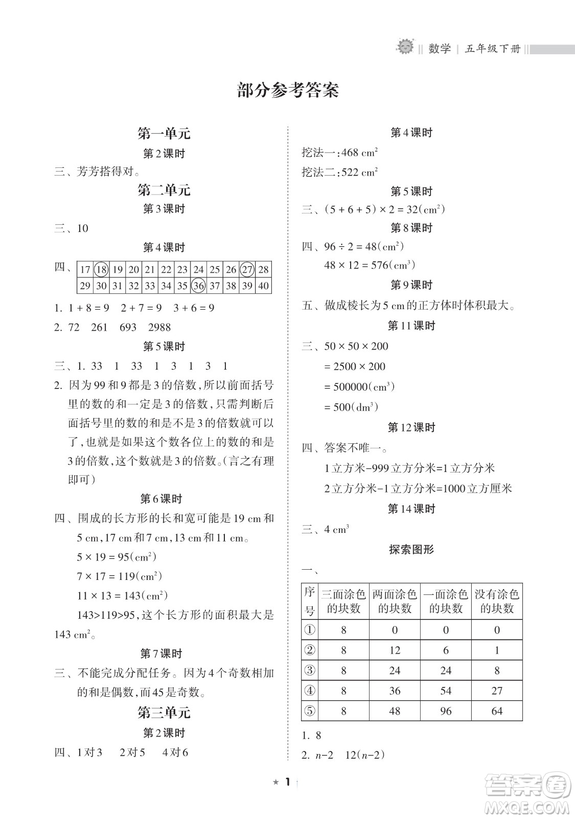 海南出版社2023新課程課堂同步練習(xí)冊五年級下冊數(shù)學(xué)人教版參考答案