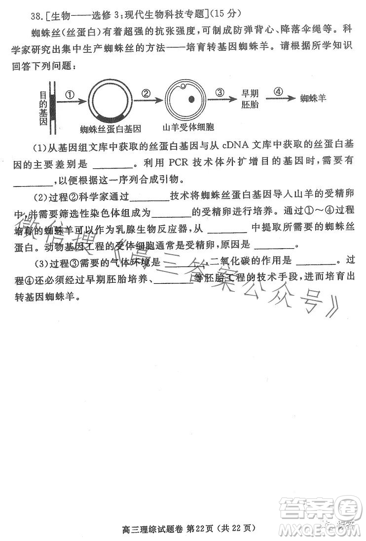 鄭州市2023高中畢業(yè)年級第二次質(zhì)量監(jiān)測理科綜合試卷答案