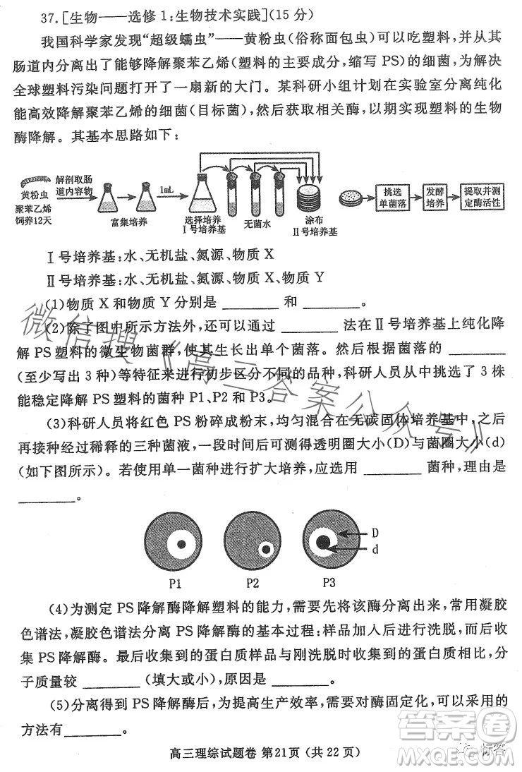 鄭州市2023高中畢業(yè)年級第二次質(zhì)量監(jiān)測理科綜合試卷答案