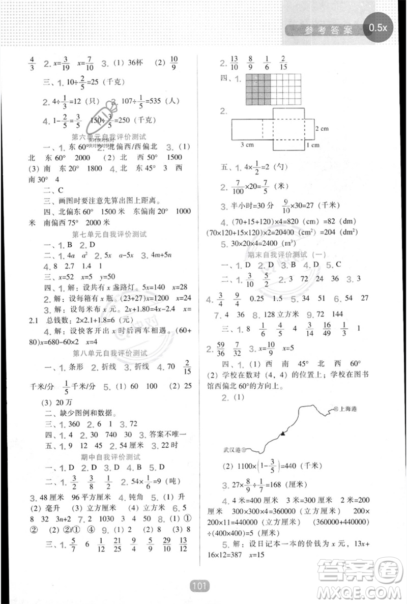 遼海出版社2023新課程能力培養(yǎng)五年級(jí)數(shù)學(xué)下冊北師大版參考答案