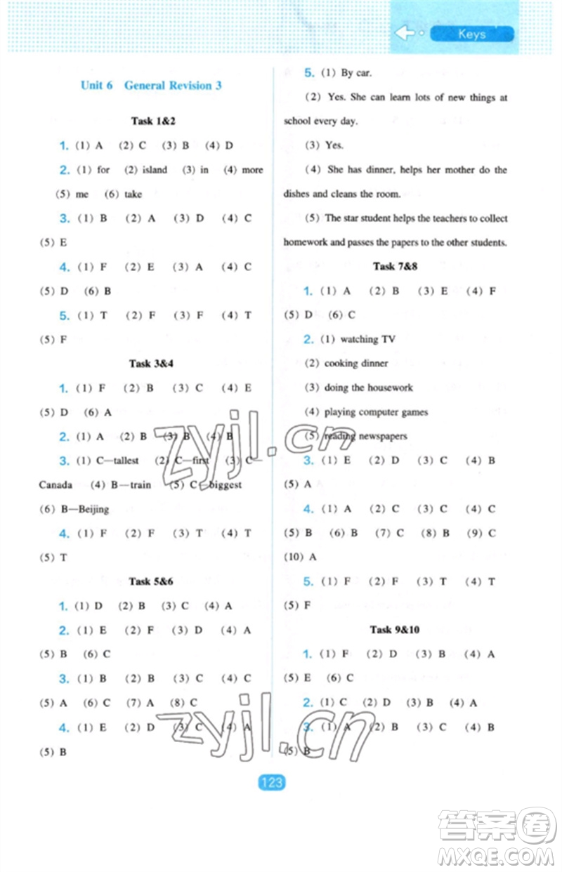 遼海出版社2023新課程能力培養(yǎng)六年級(jí)英語(yǔ)下冊(cè)三起點(diǎn)人教版參考答案