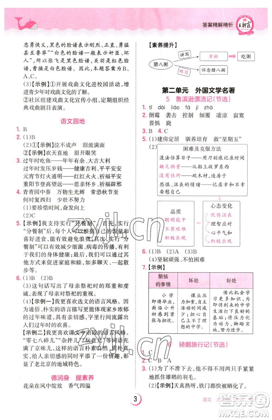 江西人民出版社2023王朝霞德才兼?zhèn)渥鳂I(yè)創(chuàng)新設(shè)計(jì)六年級下冊語文人教版參考答案