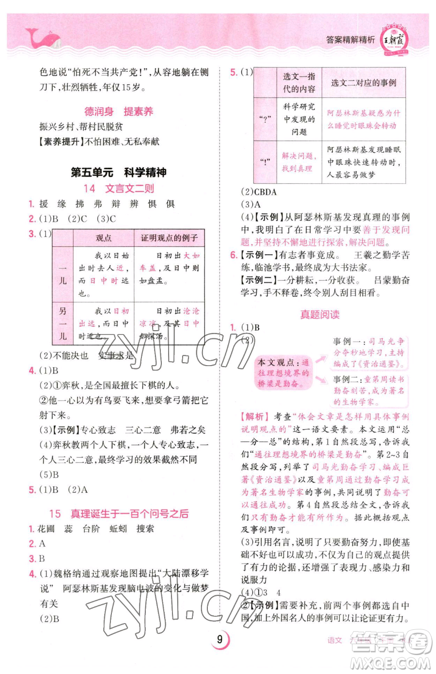 江西人民出版社2023王朝霞德才兼?zhèn)渥鳂I(yè)創(chuàng)新設(shè)計(jì)六年級下冊語文人教版參考答案