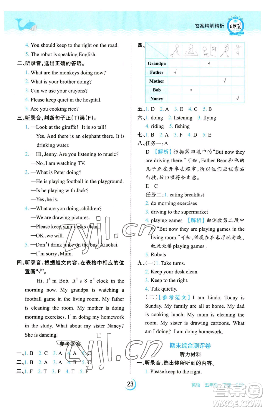 江西人民出版社2023王朝霞德才兼?zhèn)渥鳂I(yè)創(chuàng)新設計五年級下冊英語人教PEP版參考答案