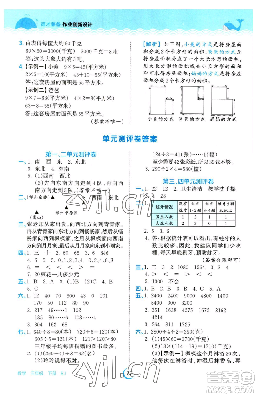 江西人民出版社2023王朝霞德才兼?zhèn)渥鳂I(yè)創(chuàng)新設(shè)計(jì)三年級下冊數(shù)學(xué)人教版參考答案