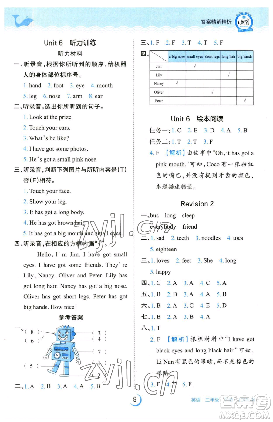 江西人民出版社2023王朝霞德才兼?zhèn)渥鳂I(yè)創(chuàng)新設(shè)計(jì)三年級(jí)下冊(cè)英語(yǔ)劍橋版參考答案