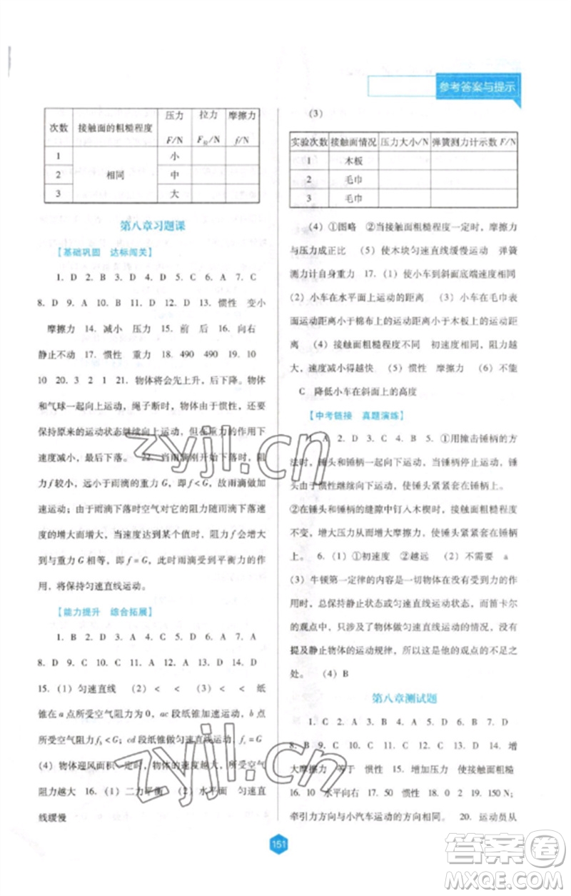 遼海出版社2023新課程物理能力培養(yǎng)八年級下冊人教版D版大連專用參考答案