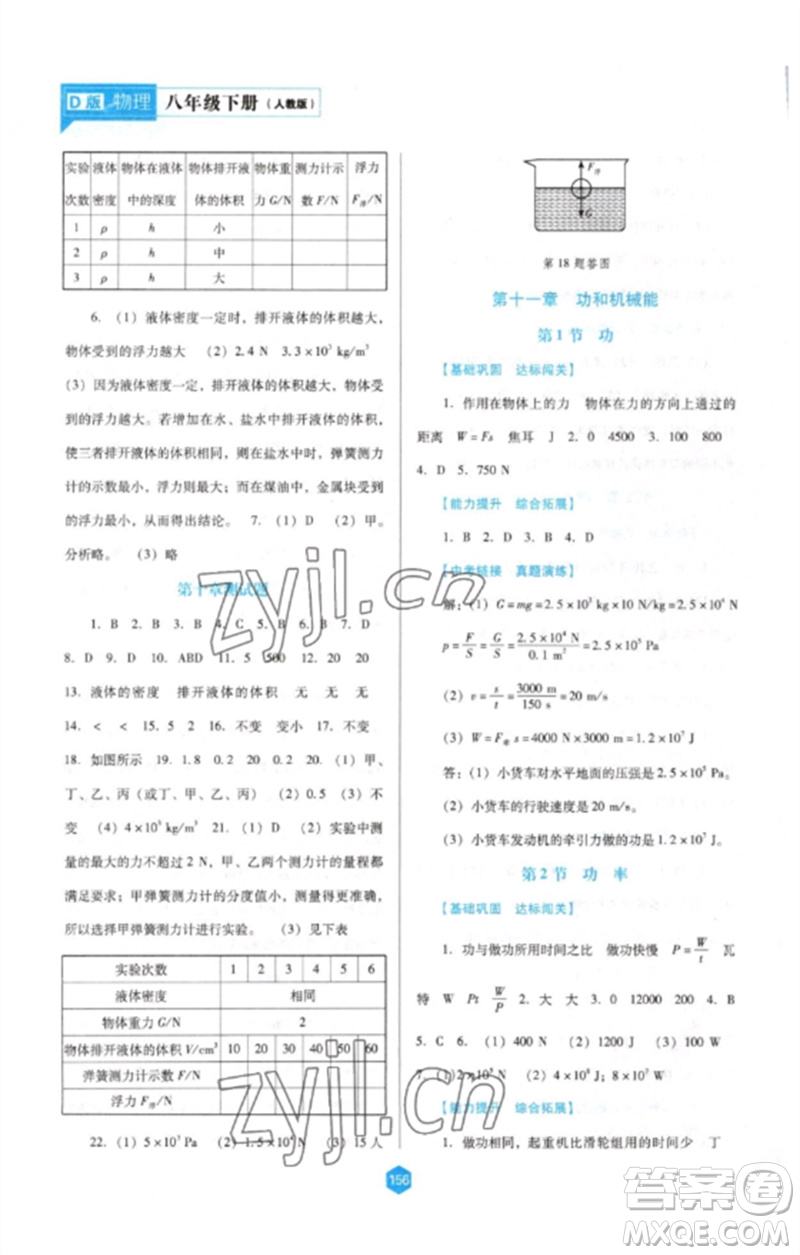 遼海出版社2023新課程物理能力培養(yǎng)八年級下冊人教版D版大連專用參考答案