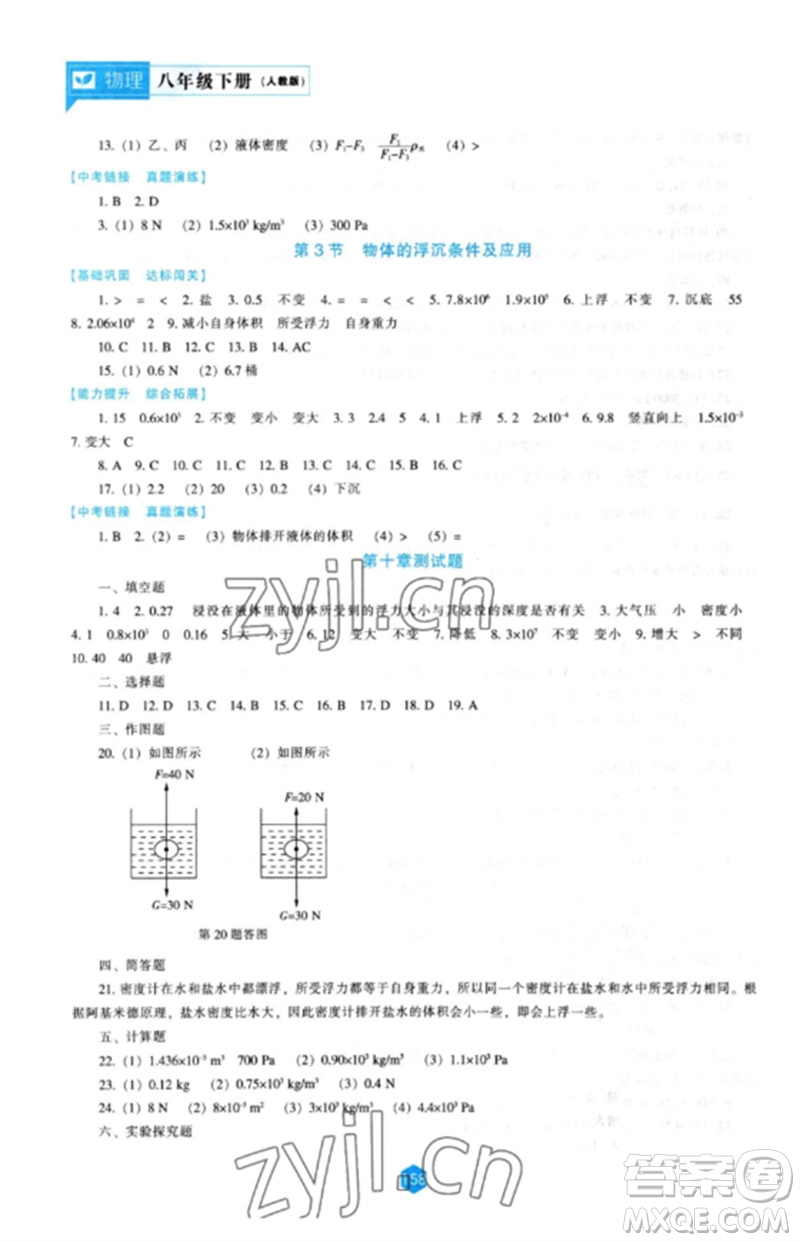 遼海出版社2023新課程物理能力培養(yǎng)八年級下冊人教版參考答案