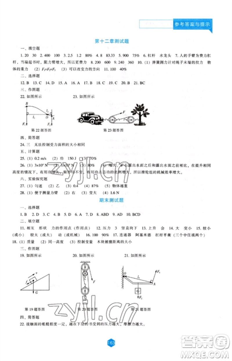 遼海出版社2023新課程物理能力培養(yǎng)八年級下冊人教版參考答案