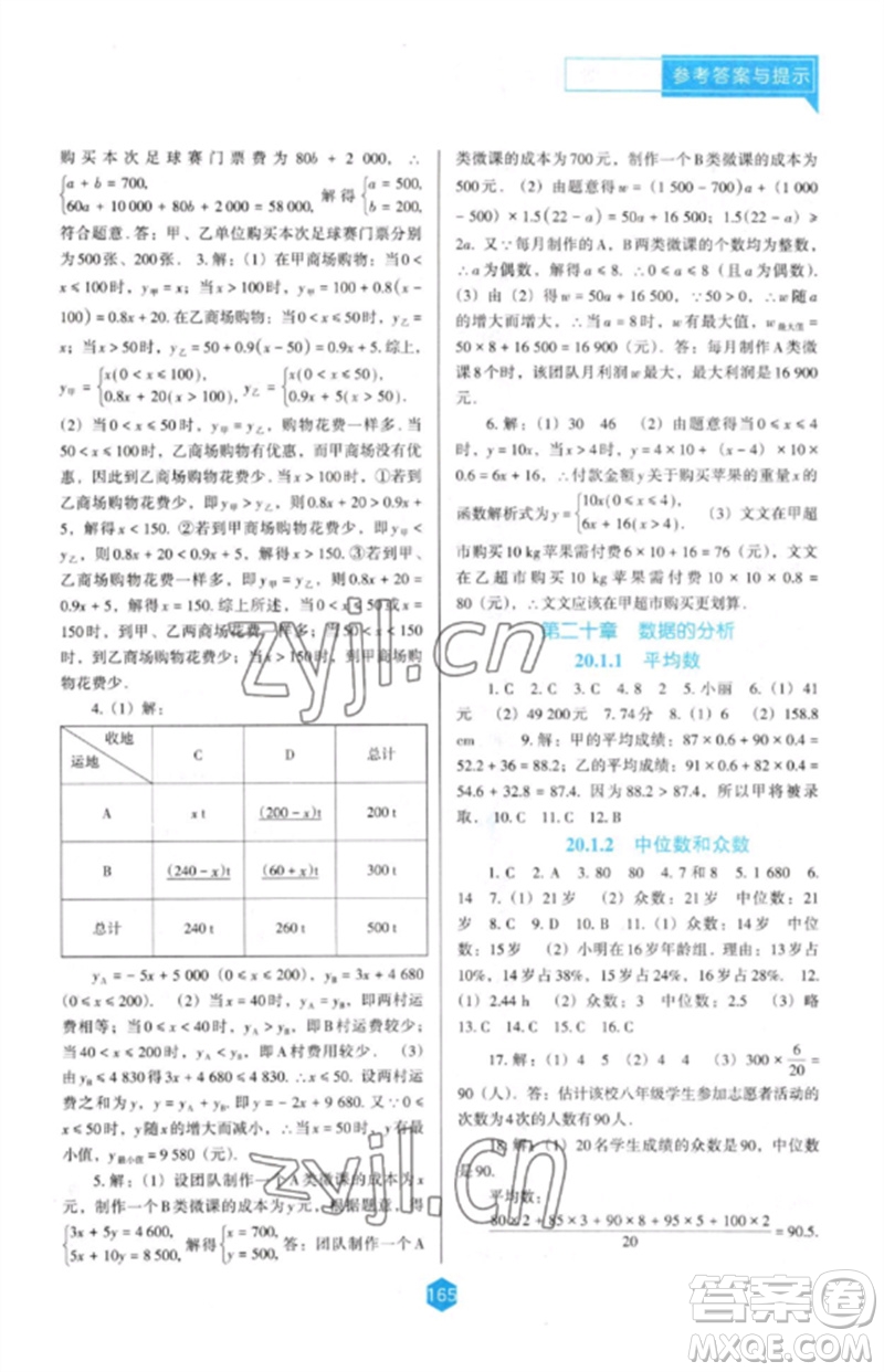 遼海出版社2023新課程數學能力培養(yǎng)八年級下冊人教版D版大連專用參考答案