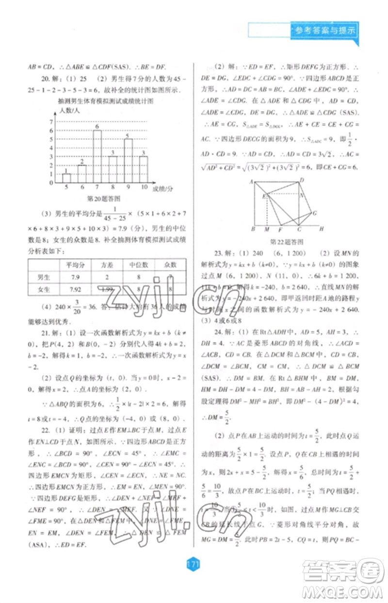 遼海出版社2023新課程數學能力培養(yǎng)八年級下冊人教版D版大連專用參考答案