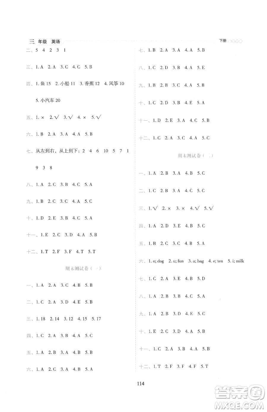 延邊人民出版社2023優(yōu)秀生作業(yè)本三年級(jí)下冊(cè)英語人教PEP版參考答案