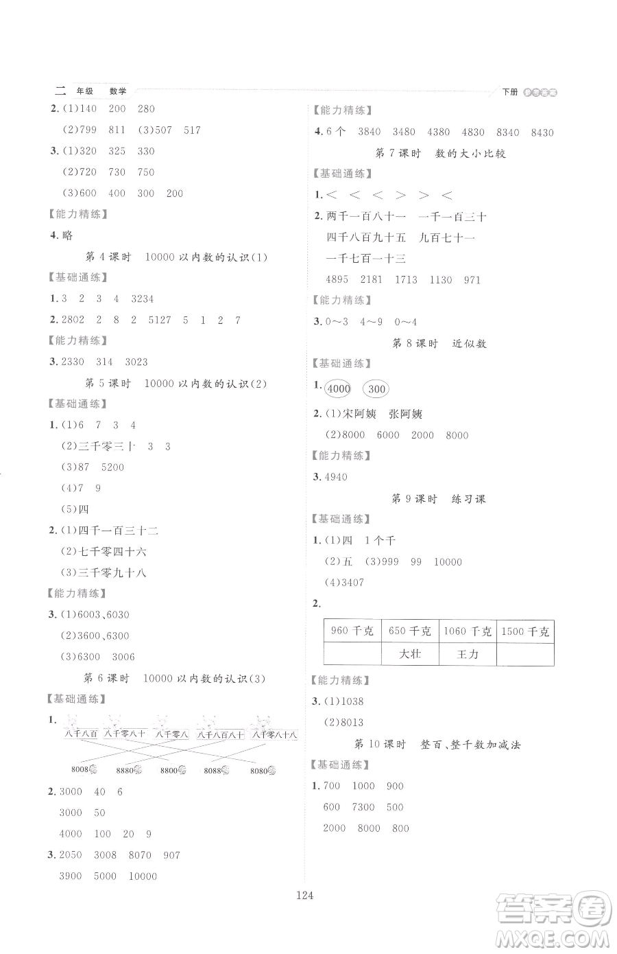 延邊人民出版社2023優(yōu)秀生作業(yè)本二年級下冊數(shù)學(xué)人教版參考答案