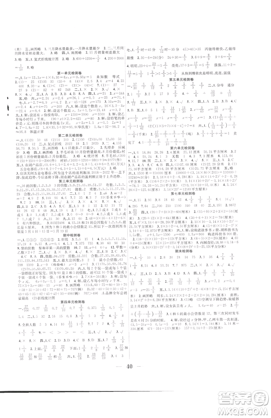 合肥工業(yè)大學(xué)出版社2023贏在課堂課時作業(yè)五年級下冊數(shù)學(xué)蘇教版參考答案