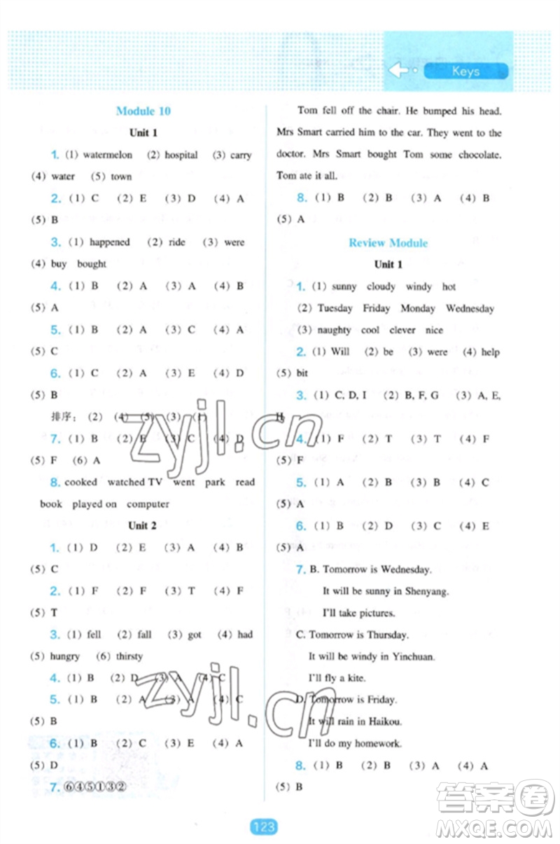 遼海出版社2023新課程能力培養(yǎng)四年級(jí)英語(yǔ)下冊(cè)三起點(diǎn)外研版參考答案