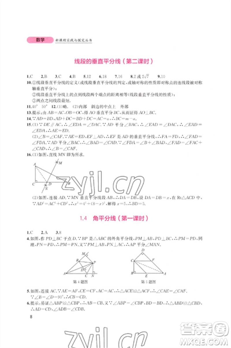 四川教育出版社2023新課程實踐與探究叢書八年級數(shù)學(xué)下冊北師大版參考答案