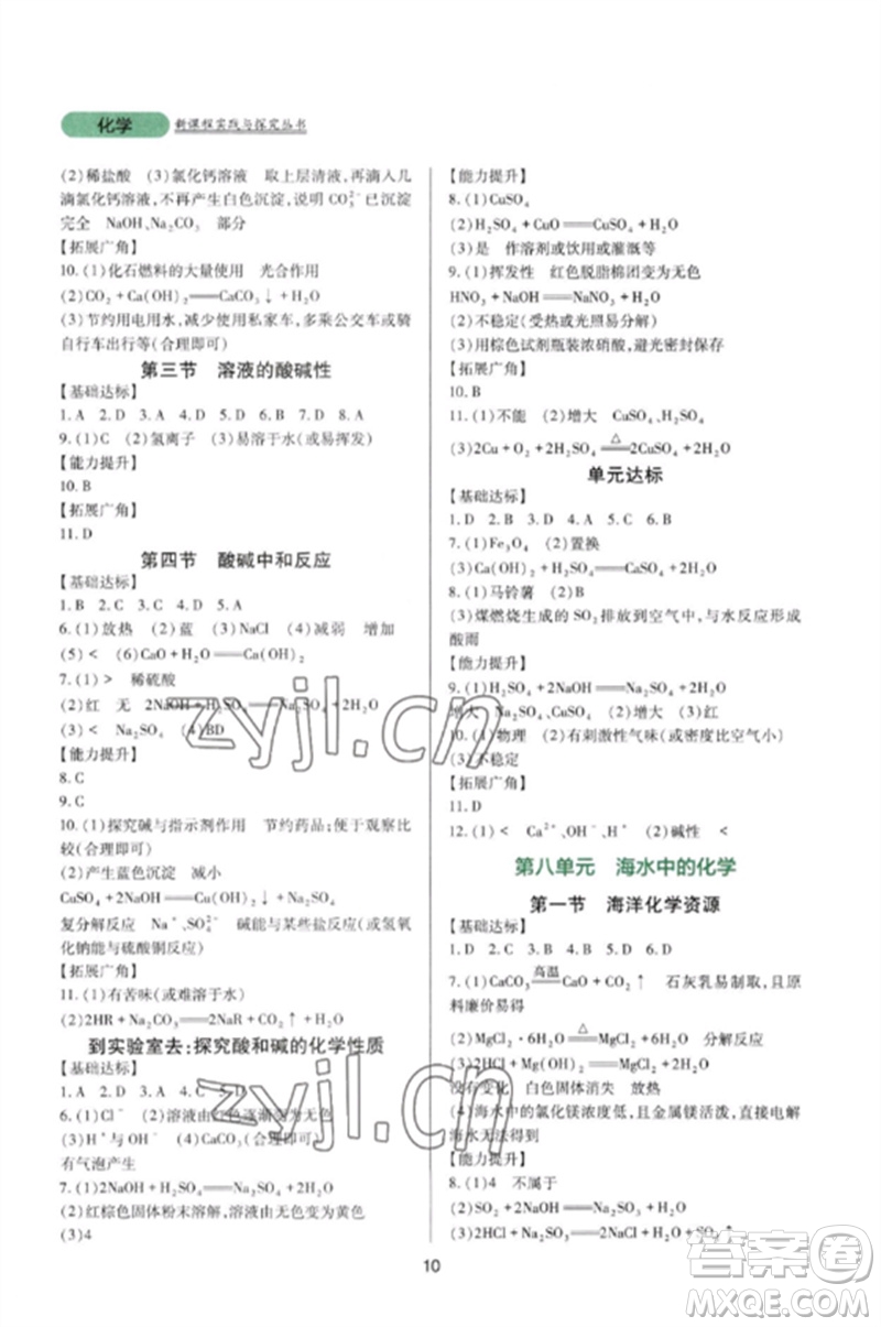 四川教育出版社2023新課程實踐與探究叢書九年級化學(xué)下冊魯教版參考答案