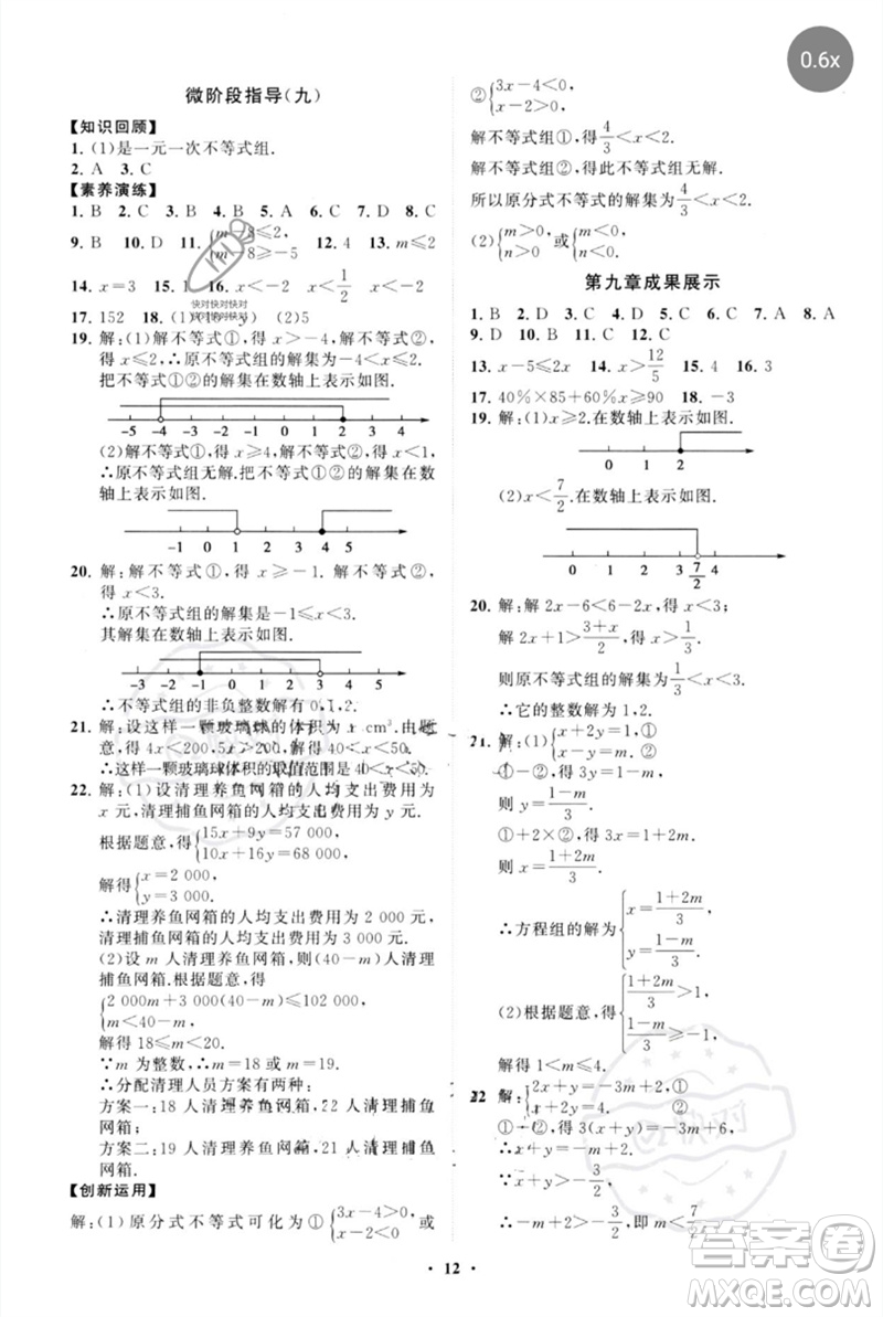 山東教育出版社2023初中同步練習冊分層卷七年級數(shù)學下冊人教版參考答案