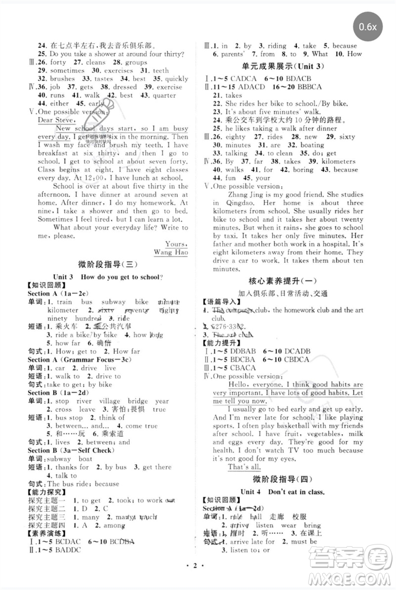 山東教育出版社2023初中同步練習(xí)冊(cè)分層卷七年級(jí)英語(yǔ)下冊(cè)人教版參考答案