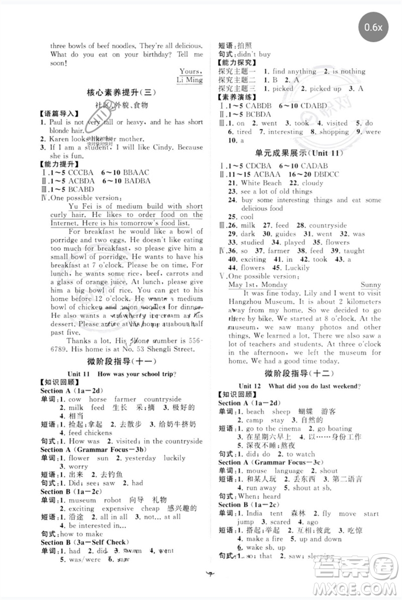 山東教育出版社2023初中同步練習(xí)冊(cè)分層卷七年級(jí)英語(yǔ)下冊(cè)人教版參考答案