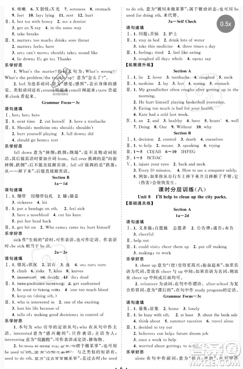 山東教育出版社2023初中同步練習(xí)冊(cè)分層卷七年級(jí)英語(yǔ)下冊(cè)魯教版五四制參考答案