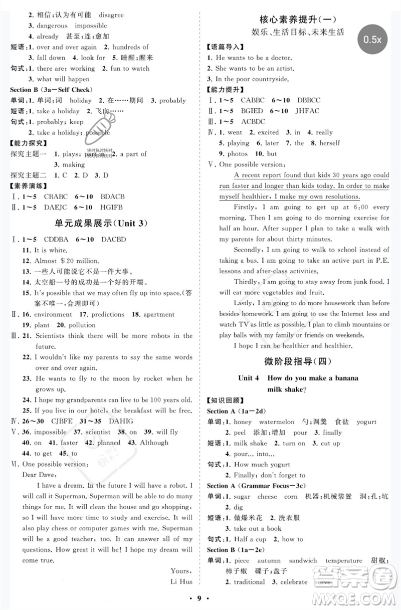 山東教育出版社2023初中同步練習(xí)冊(cè)分層卷七年級(jí)英語(yǔ)下冊(cè)魯教版五四制參考答案