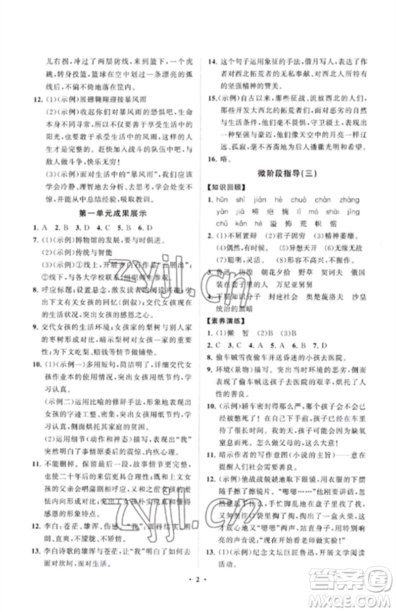 山東教育出版社2023初中同步練習(xí)冊(cè)分層卷九年級(jí)語文下冊(cè)人教版參考答案