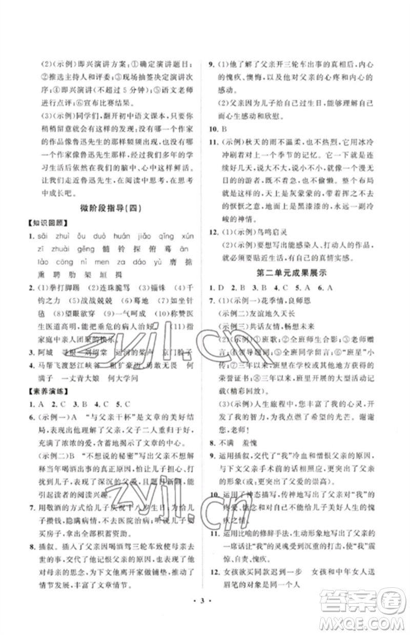 山東教育出版社2023初中同步練習(xí)冊(cè)分層卷九年級(jí)語文下冊(cè)人教版參考答案